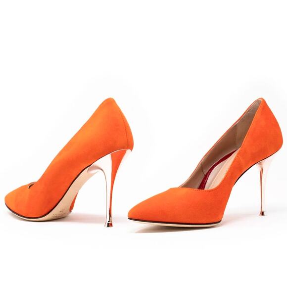EUC Enrico Cuini Farah Tangerine Suede Pumps 35.5 C Rose Gold Heel ALIA Tech 4in - Picture 3 of 16